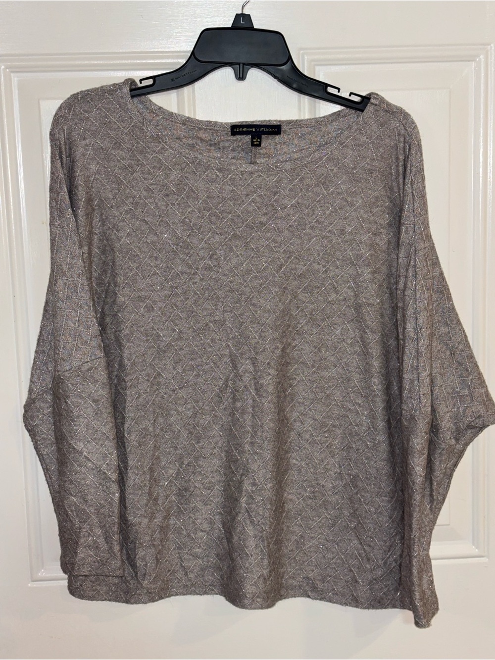 Adrienne Vittadini Quilted Metallic Knit Top - Taupe Silver